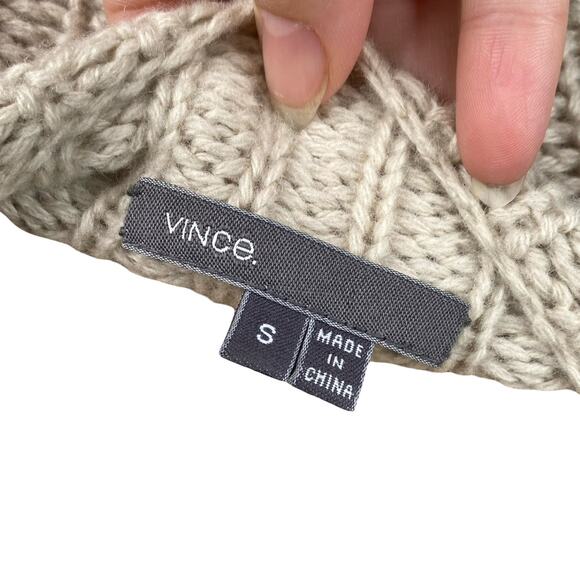 VINCE $425 Beige Boat Neck Chunky Ribbed Knit Pullover Sweater SZ S - Picture 7 of 7